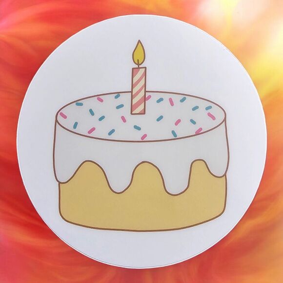 Unbranded Other - Birthday Cake Sticker Round Circle Simple Candle Matte